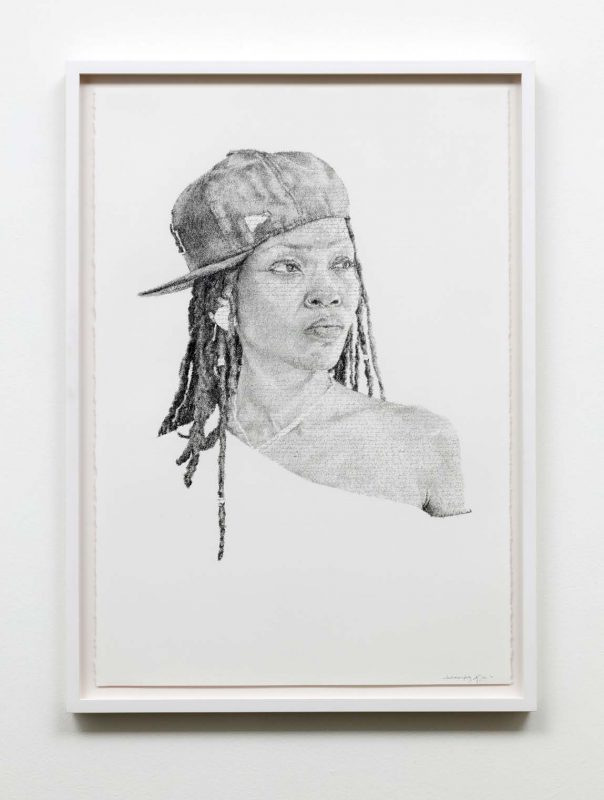 Kenturah Davis, Nkechi, from Infinity Series, 2016. Hand-written graphite text on paper, 38 x 26¼ inches.